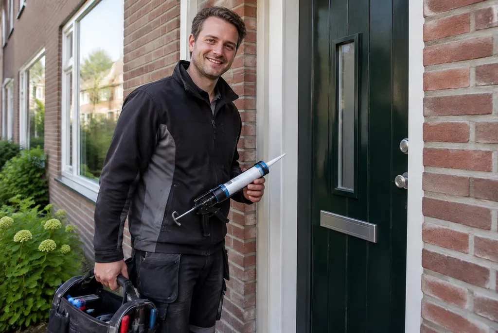 Vakman van Kitbedrijf Urk bij de voordeur van een woning